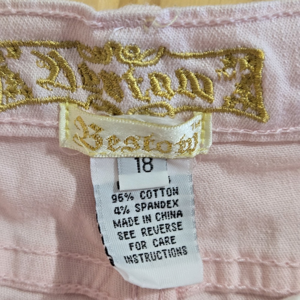 Vintage 2 Piece Denim Vest & Capri Pants Size XL Light Pink Lace Crochet - Picture 3 of 10